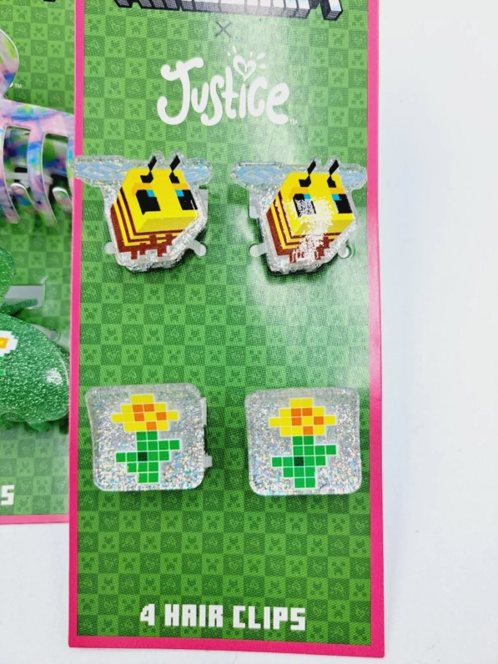 Minecraft Cosplay Hair Clip 2 Large & 4 Small Block Bees, Flowers Chicken Jockey